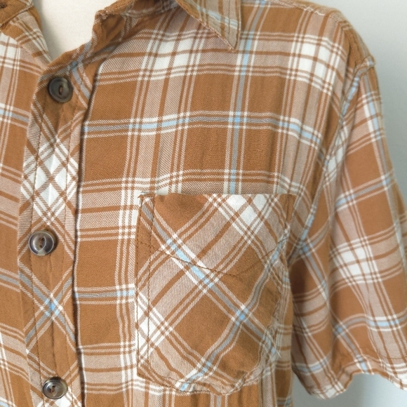 The North Face Men's Tan Brown Plaid Button-Down Short-Sleeve Shirt - Picture 3 of 6